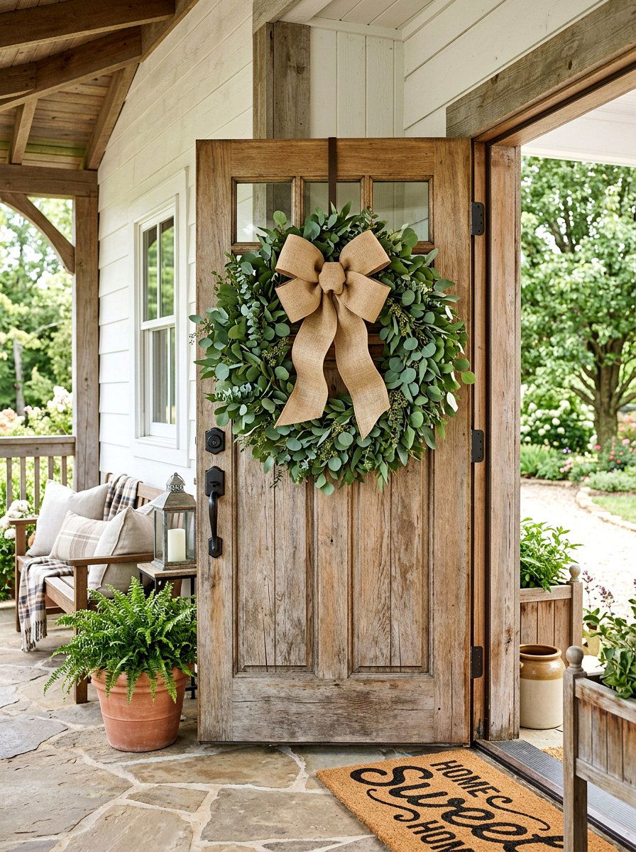 Eucalyptus And Burlap Bow - 25 Spring Eucalyptus Wreath Ideas
