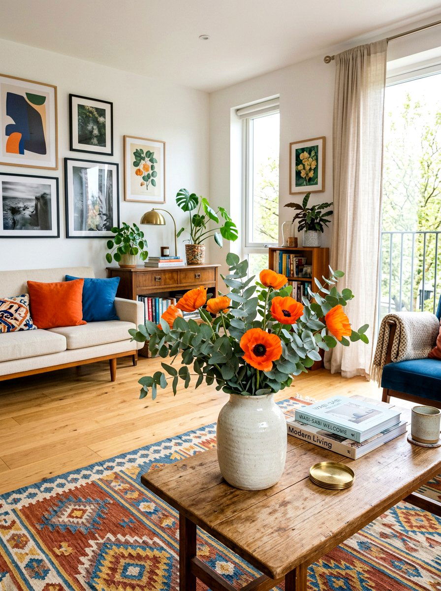 Eucalyptus And Poppy Mix - 25 Spring Floral Arrangement Ideas