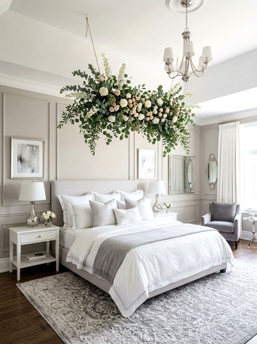 Eucalyptus And Rose Installation - 25 Spring Flower Chandelier Ideas