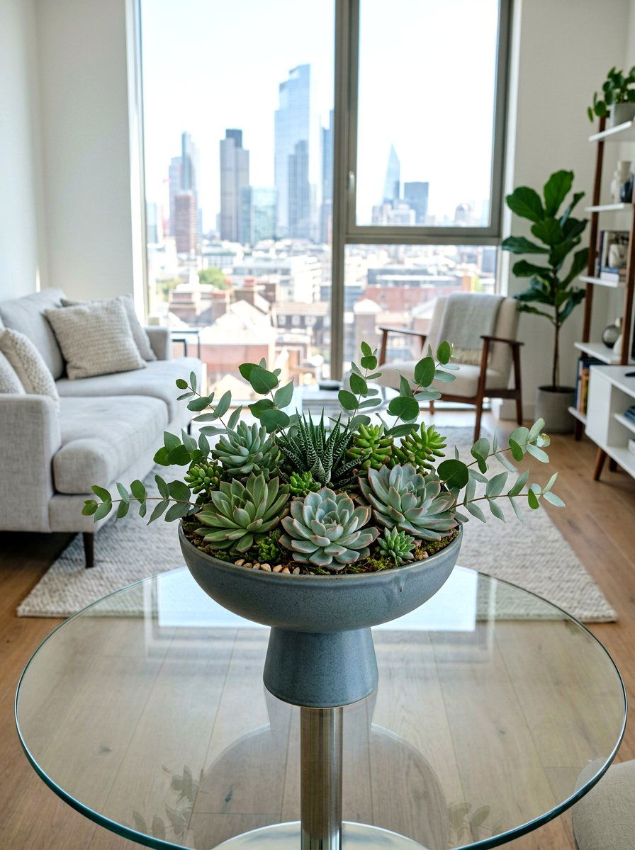 Eucalyptus And Succulent Pedestal Bowl - 25 Spring Pedestal Bowl Ideas