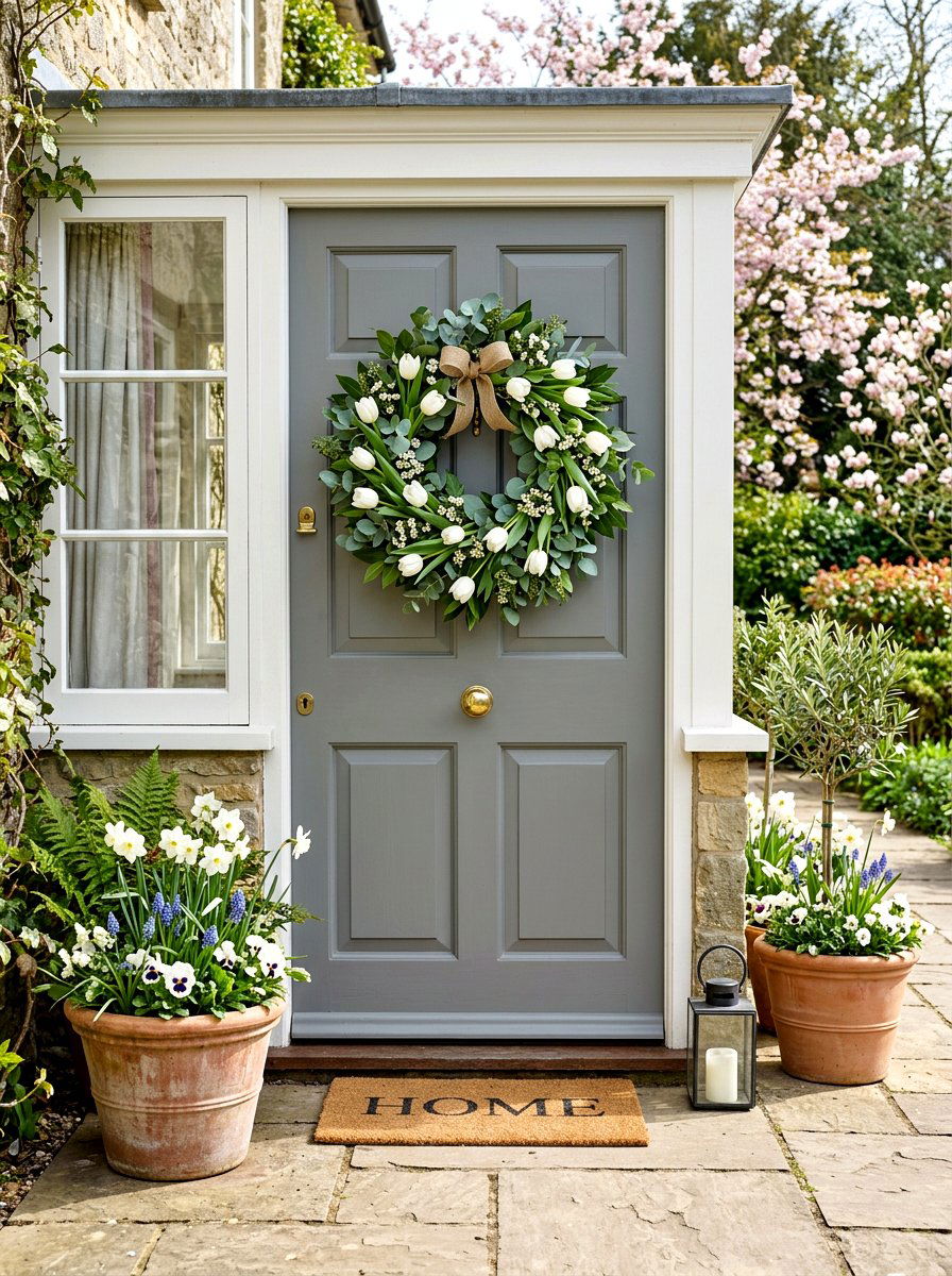 Eucalyptus And White Tulips - 25 Spring Eucalyptus Wreath Ideas