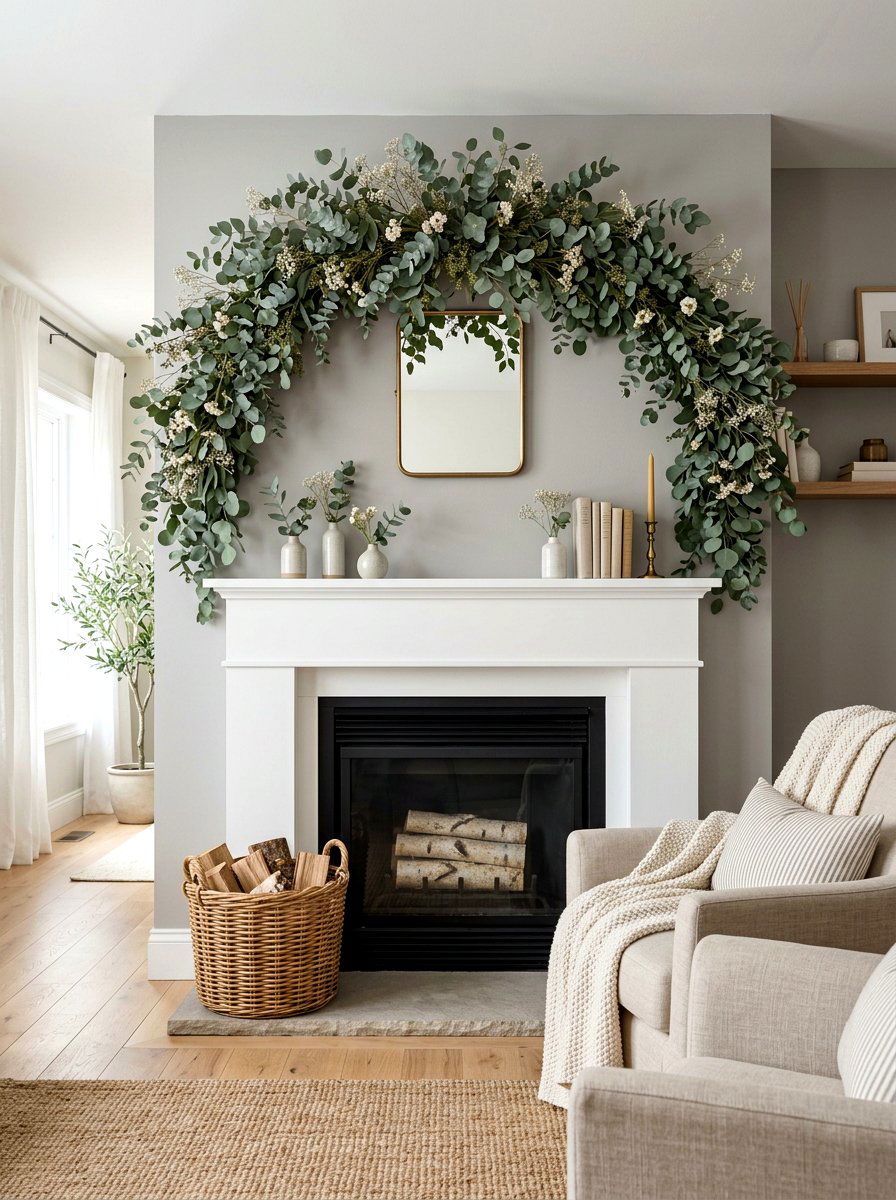 Eucalyptus Arch Above Fireplace - 25 Spring Arch Decor Ideas
