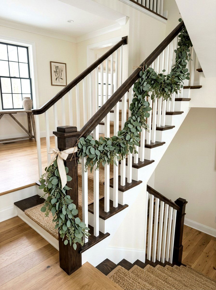 Eucalyptus Banister Garland - 25 Spring Banister Garland Ideas