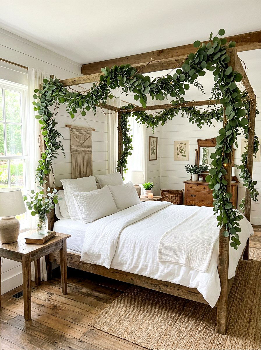 Eucalyptus Bed Vine - 25 Spring Canopy Bed Decor Ideas