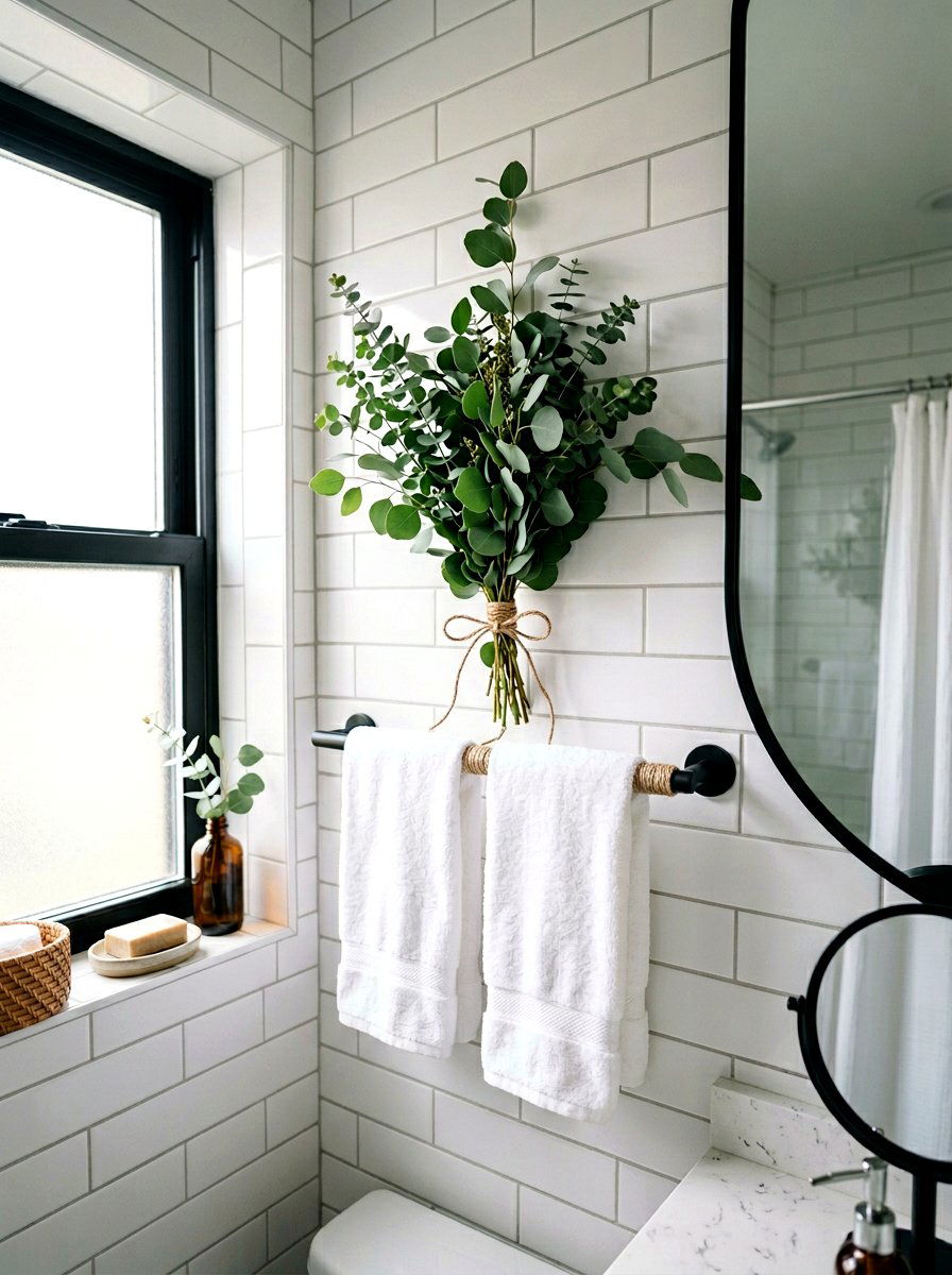 Eucalyptus Branch Bathroom Decor - 25 Spring Towel Rack Decor Ideas