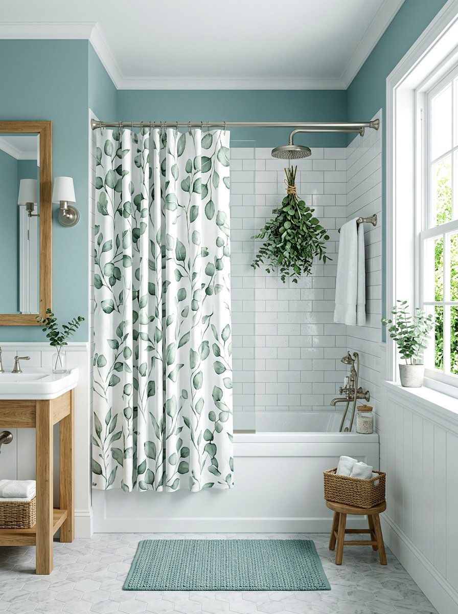 Eucalyptus Branch Bathroom - 25 Spring Shower Curtain Ideas
