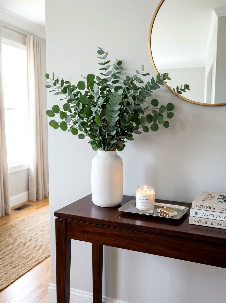 Eucalyptus Branch Console Table - 25 Spring Entry Table Arrangement Ideas