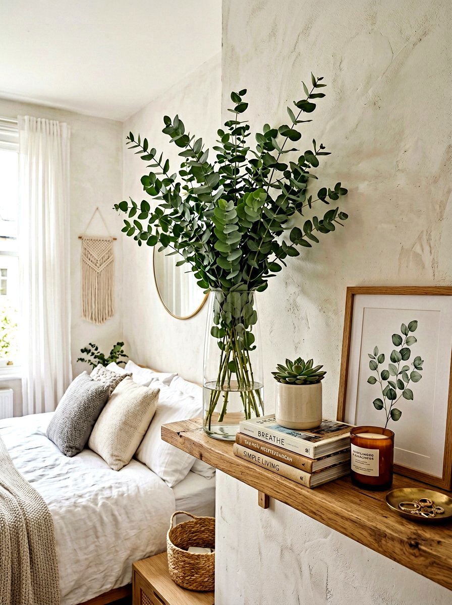 Eucalyptus Branch Decor - 25 Spring Bedroom Shelf Ideas