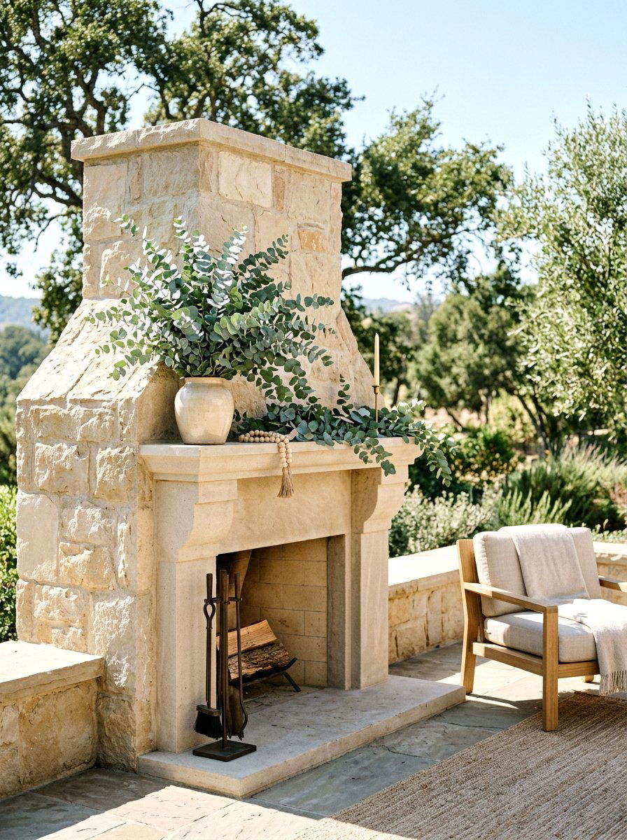 Eucalyptus Branch Mantel Decor - 25 Spring Outdoor Fireplace Decor Ideas