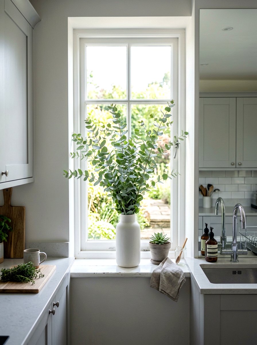 Eucalyptus Branches - 25 Spring Kitchen Windowsill Decor Ideas