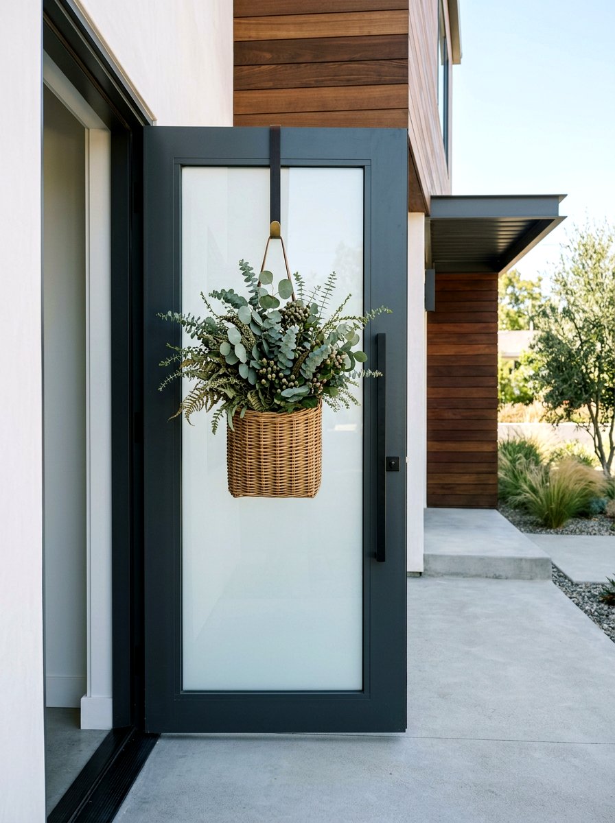 Eucalyptus Door Basket Decor - 25 Spring Door Basket Ideas