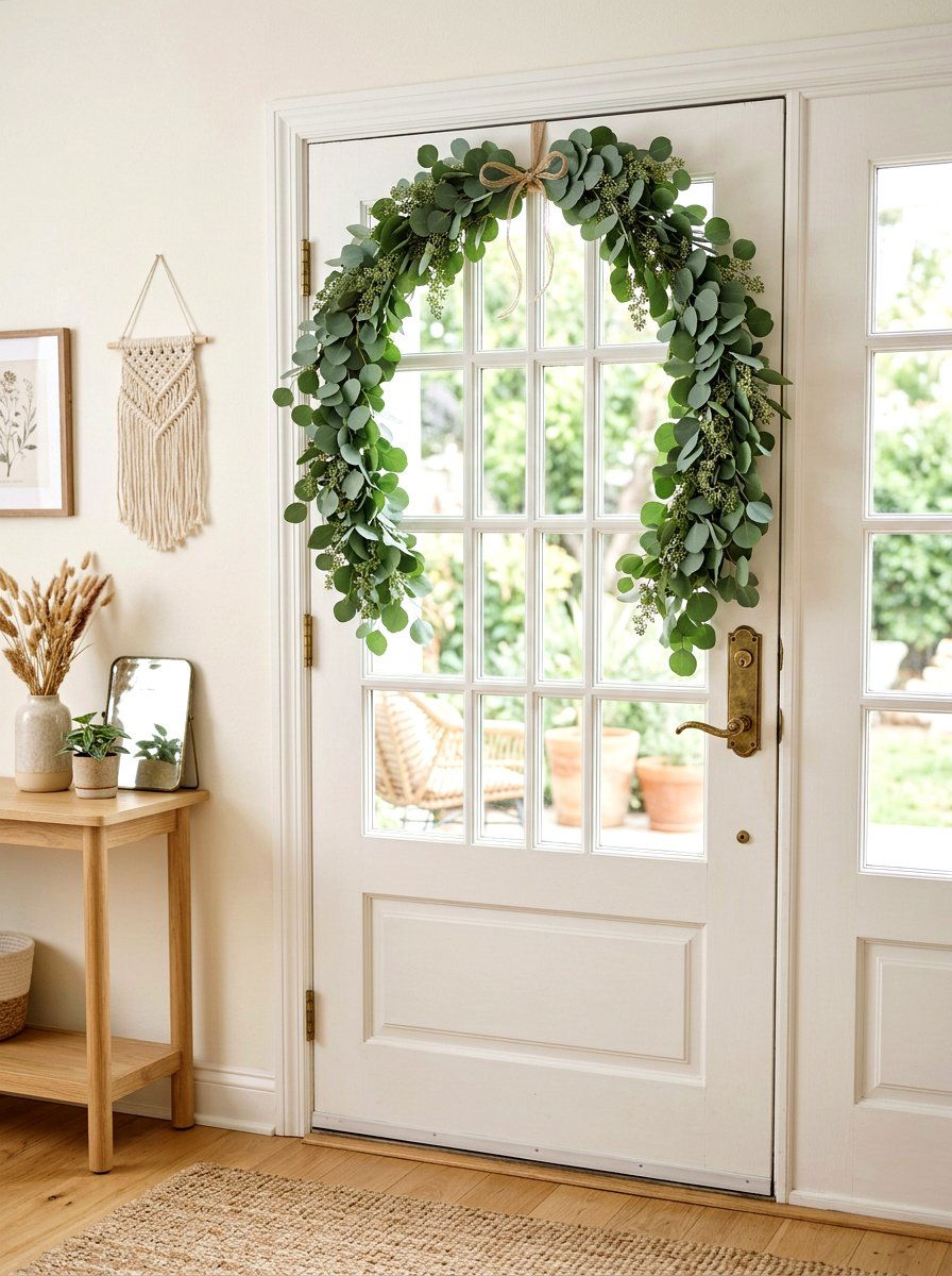 Eucalyptus Door Garland - 25 Spring Patio Door Decor Ideas