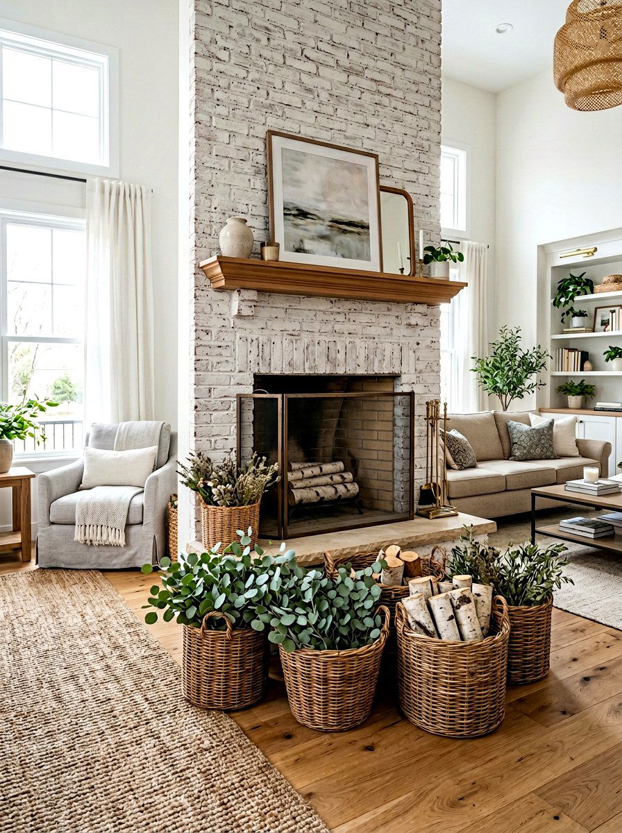 Eucalyptus Fireplace Hearth Styling - 25 Spring Eucalyptus Decor Ideas