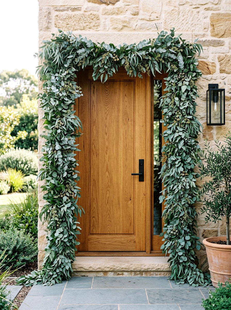 Eucalyptus Front Door Garland - 25 Spring Door Garland Ideas