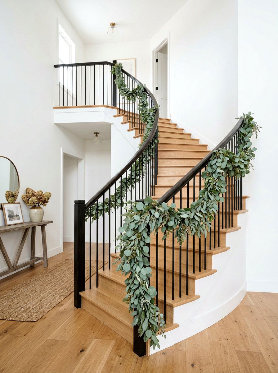 Eucalyptus Garland - 25 Spring Stair Railing Decor Ideas