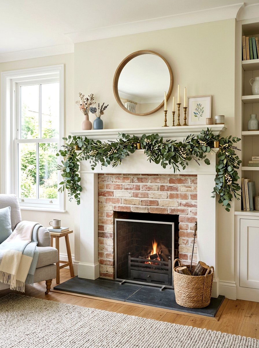 Eucalyptus Garland For Fireplace - 25 Spring Brick Wall Decor Ideas