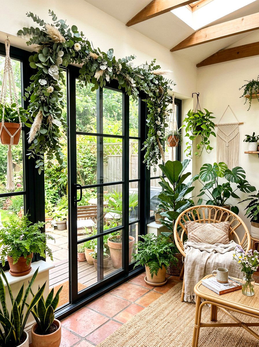 Eucalyptus Garland For Sliding Door Frame - 25 Spring Sliding Door Decor Ideas
