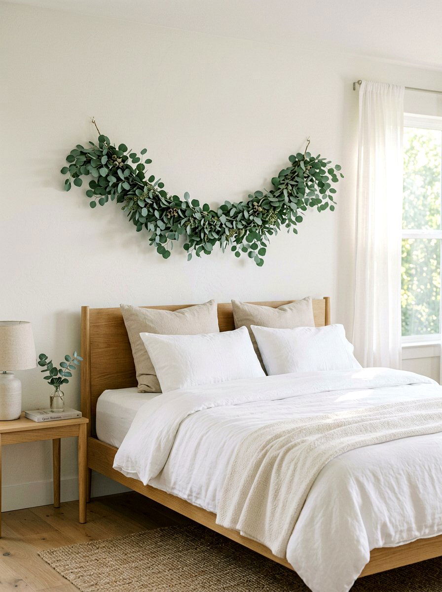 Eucalyptus Garland Over Bed - 25 Spring Eucalyptus Garland Ideas