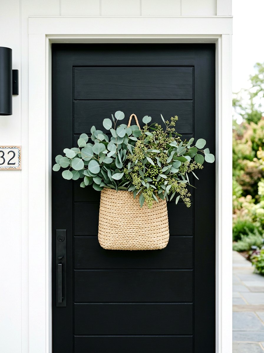 Eucalyptus Greenery Door Pocket - 25 Spring DIY Door Basket Ideas