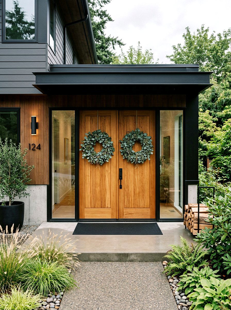 Eucalyptus Greenery Wreath - 25 Spring Double Door Wreath Ideas