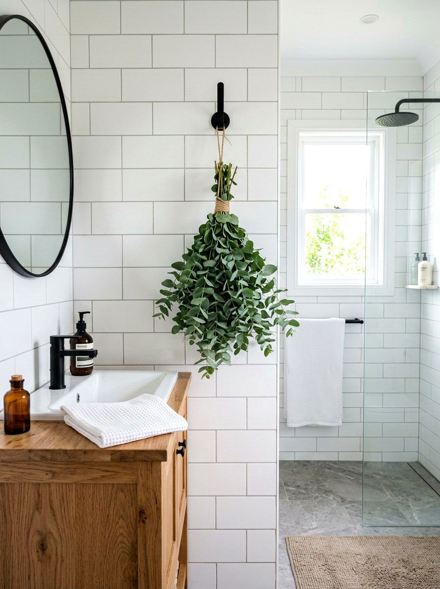 Eucalyptus Hanging In Shower Or Bathroom - 25 Spring Powder Room Decor Ideas