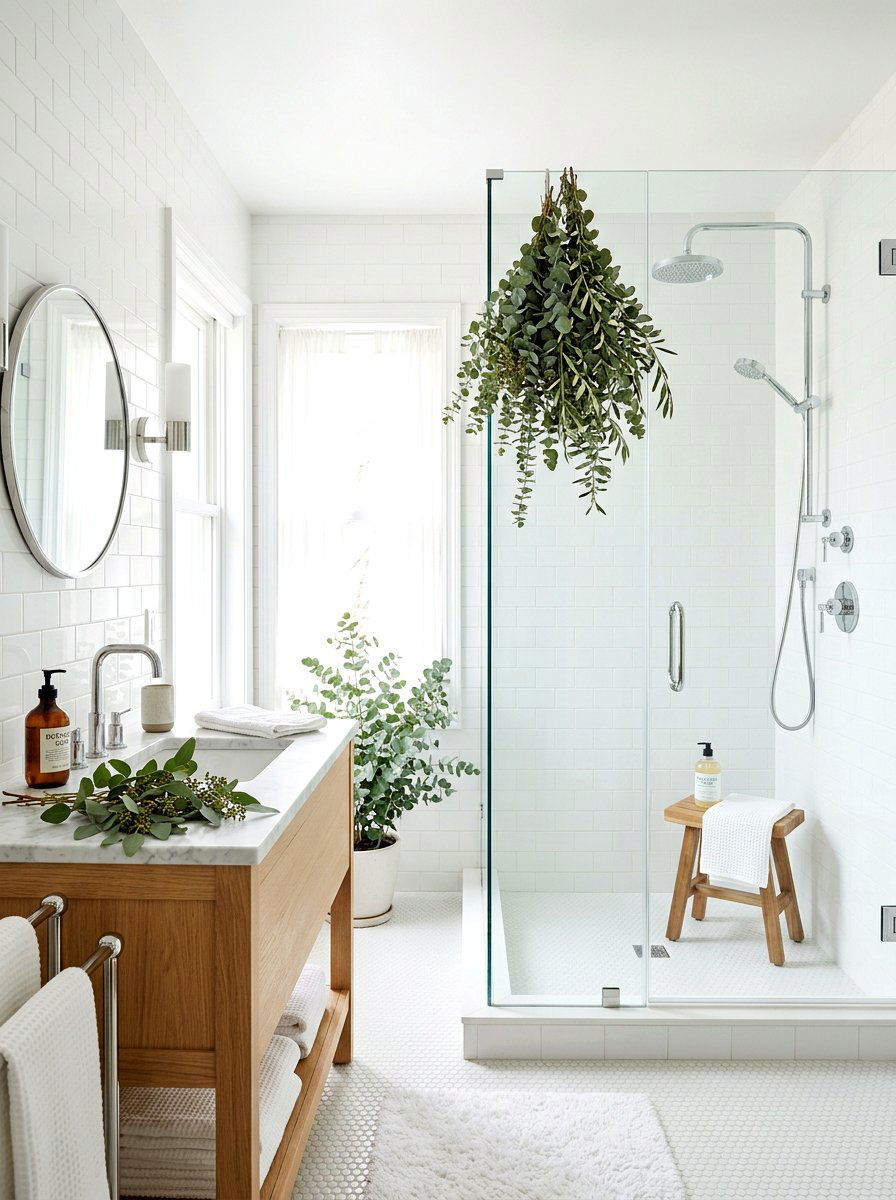 Eucalyptus Hanging In Shower - 25 Spring Bathroom Vanity Decor Ideas