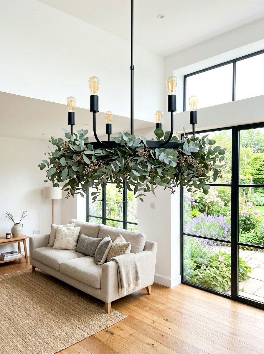 Eucalyptus Hanging Wreath - 25 Spring Chandelier Wreath Ideas