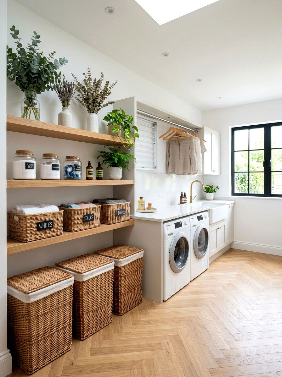 Eucalyptus Laundry Room Shelves - 25 Spring Eucalyptus Decor Ideas