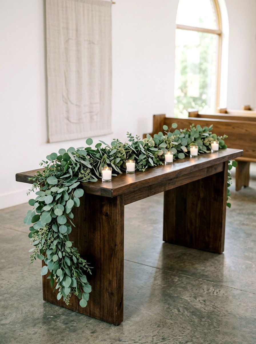 Eucalyptus Leaf Altar Runner - 25 Spring Altar Flower Ideas