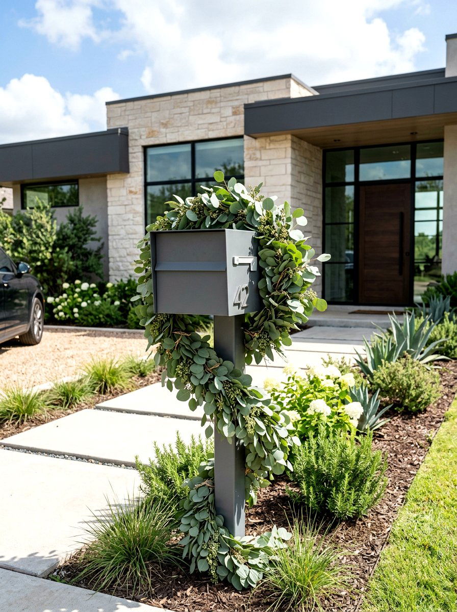 Eucalyptus Leaf Mailbox Garland - 25 Spring Mailbox Topper Ideas