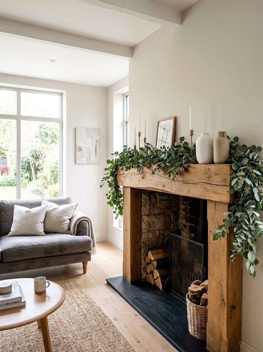 Eucalyptus Mantel Decor - 25 Spring Garland Ideas