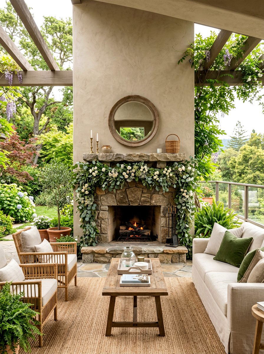 Eucalyptus Mantel Garland - 25 Spring Living Room Mantel Ideas