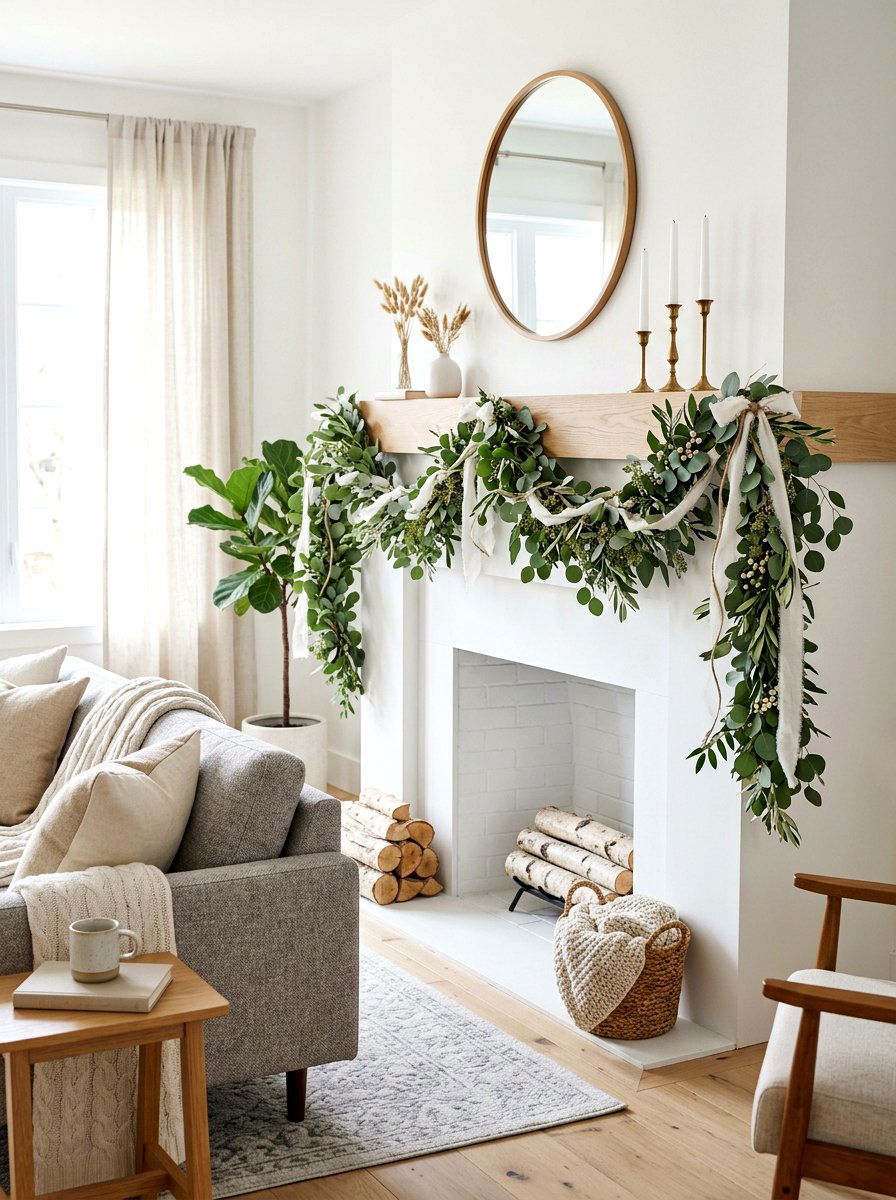 Eucalyptus Mantel Garland - 25 Spring Mantel Arrangement Ideas