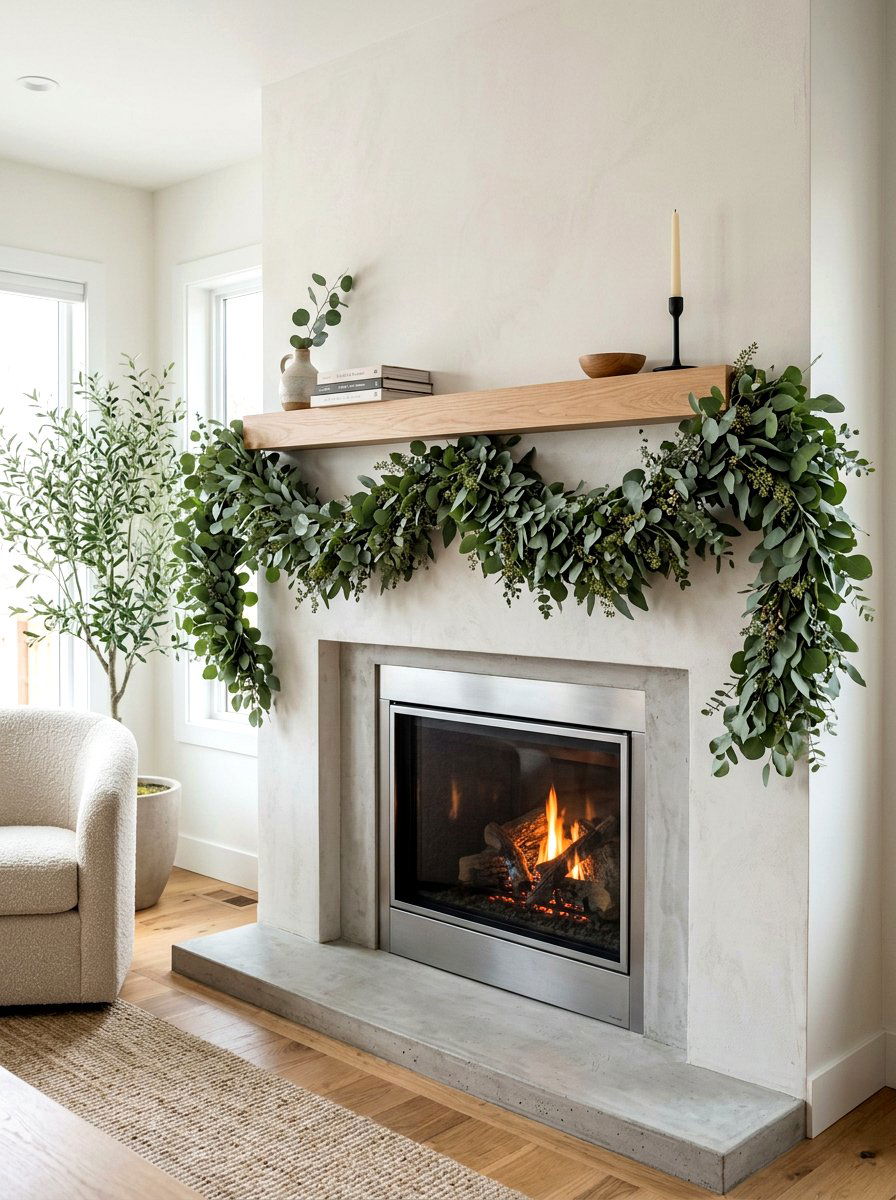 Eucalyptus Mantel Swag - 25 Spring Mantel Decor Ideas