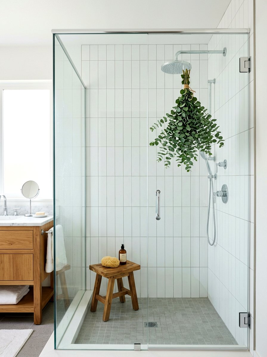 Eucalyptus Shower Decor - 25 Spring Bathroom Refresh Ideas