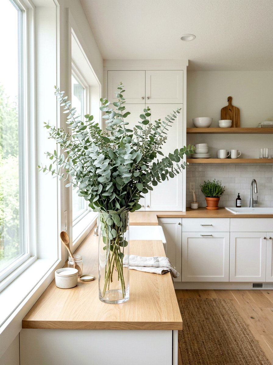 Eucalyptus Stem Decor - 25 Spring Kitchen Windowsill Ideas