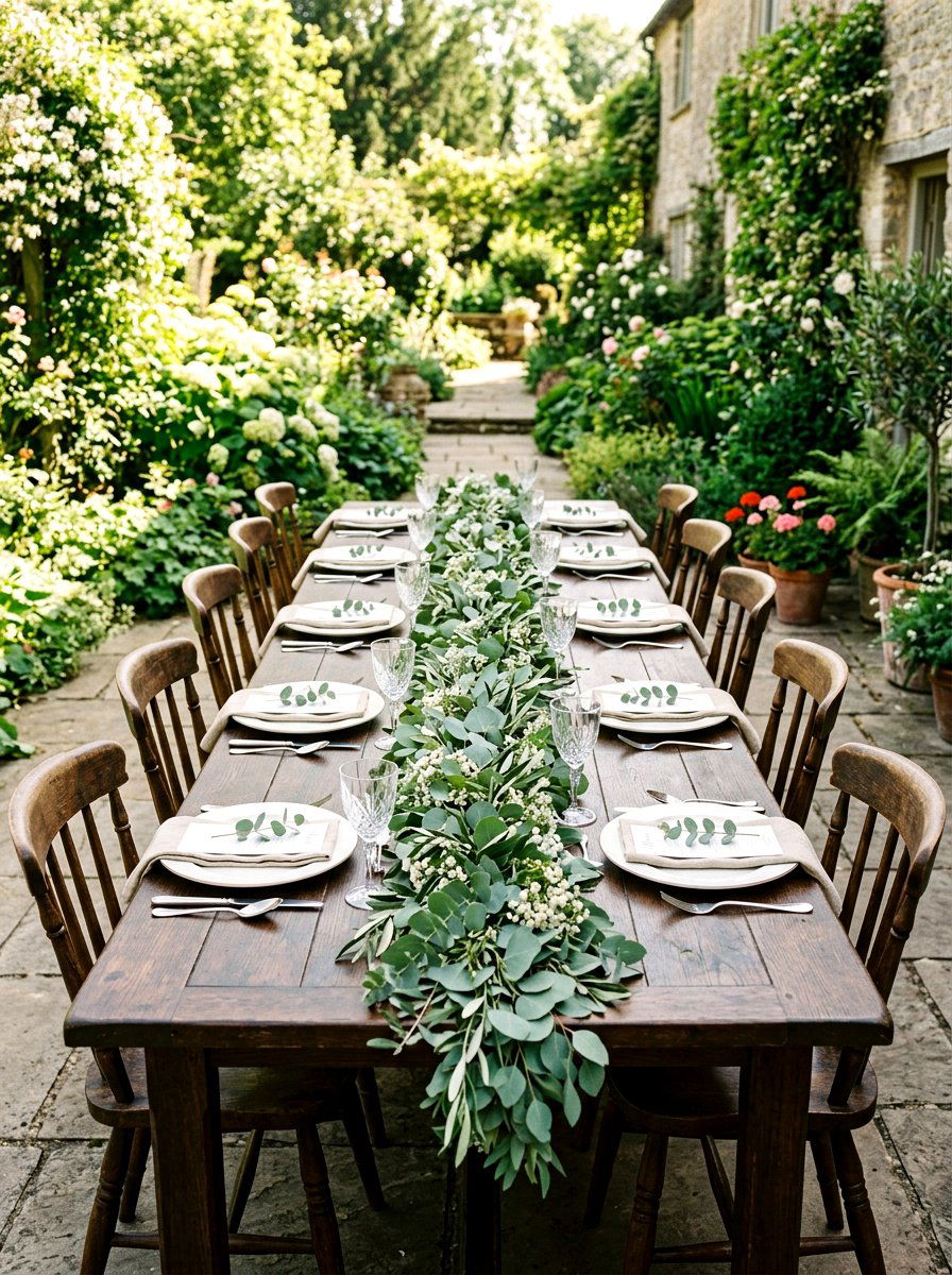 Eucalyptus Table Garland - 25 Spring Long Table Decor Ideas