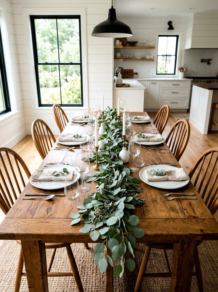 Eucalyptus Table Runner - 25 Spring Farm Table Decor Ideas