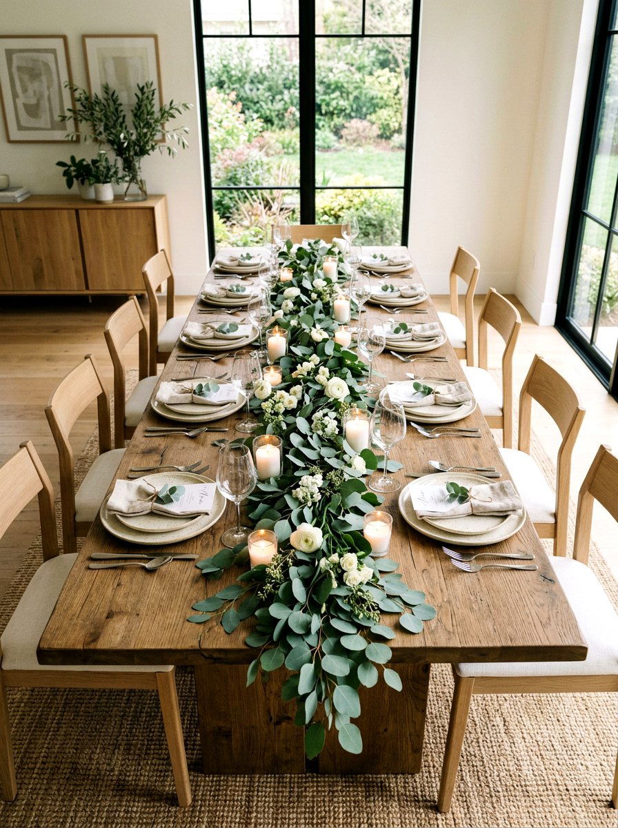 Eucalyptus Table Runner - 25 Spring Greenery Centerpiece Ideas