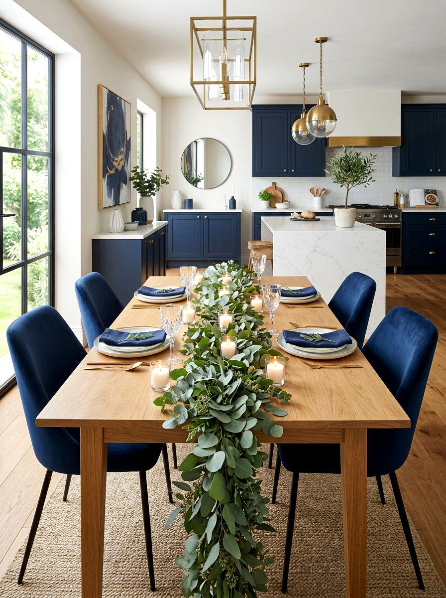 Eucalyptus Table Runner - 25 Spring Kitchen Table Centerpiece Ideas