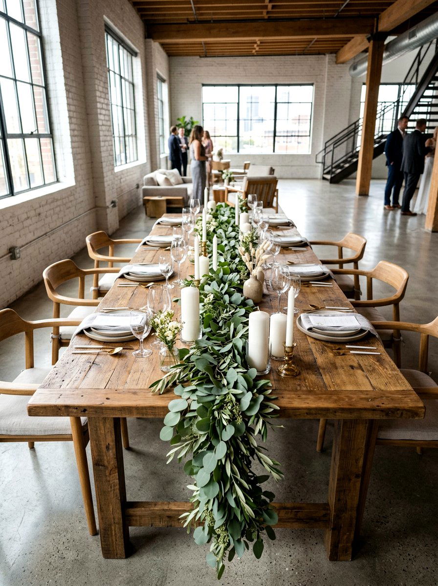 Eucalyptus Table Runner - 25 Spring Wedding Table Decor Ideas