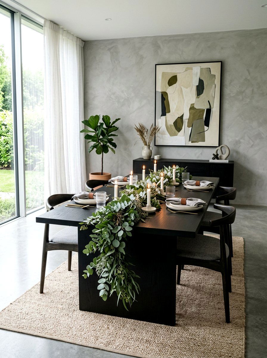 Eucalyptus Table Runner Decor - 25 Spring Centerpiece Ideas