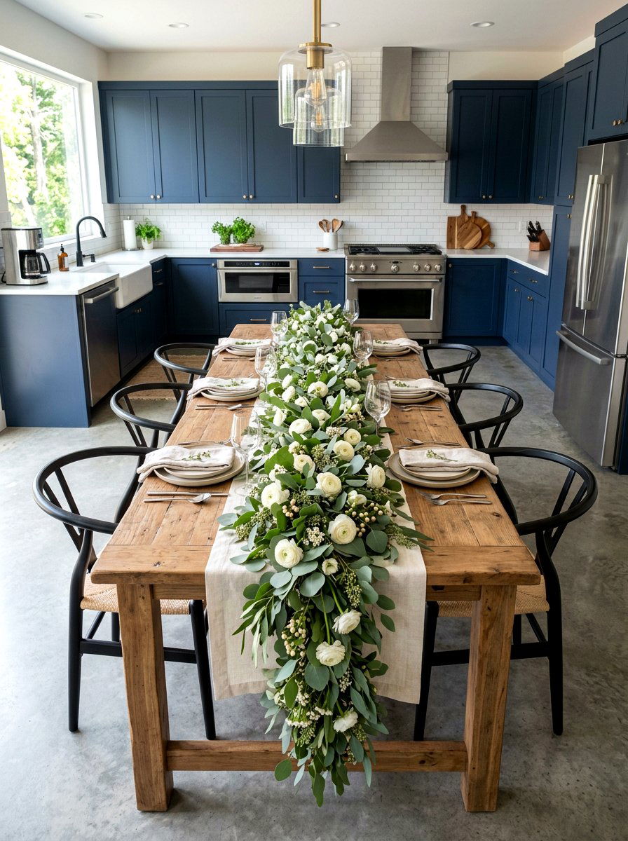 Eucalyptus Table Swag - 25 Spring Kitchen Table Arrangement Ideas