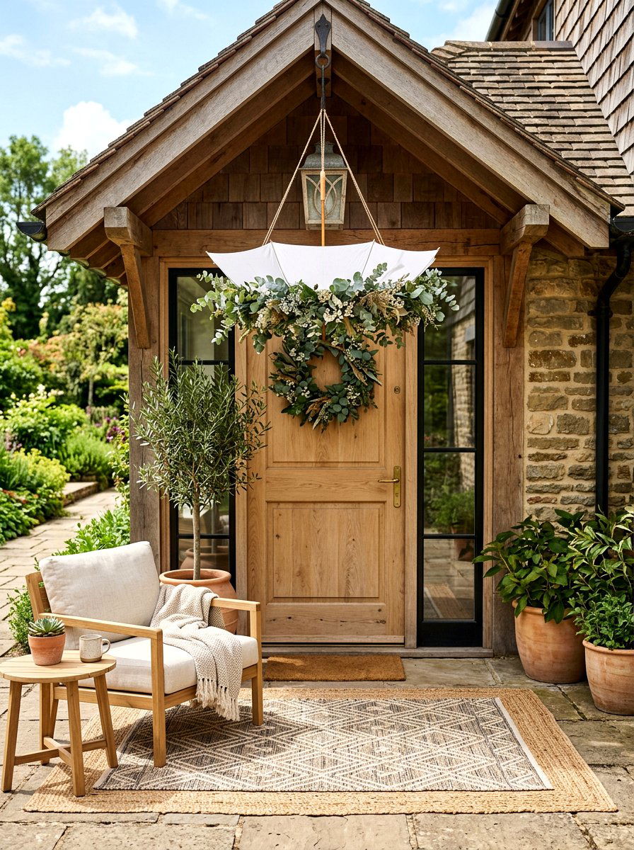 Eucalyptus Umbrella Hanging - 25 Spring Umbrella Wreath Ideas