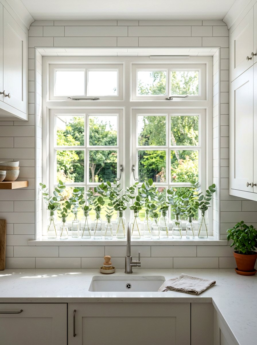 Eucalyptus Window Sill Greenery - 25 Spring Eucalyptus Decor Ideas