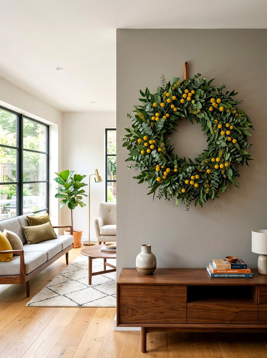 Eucalyptus With Yellow Billy Balls - 25 Spring Eucalyptus Wreath Ideas