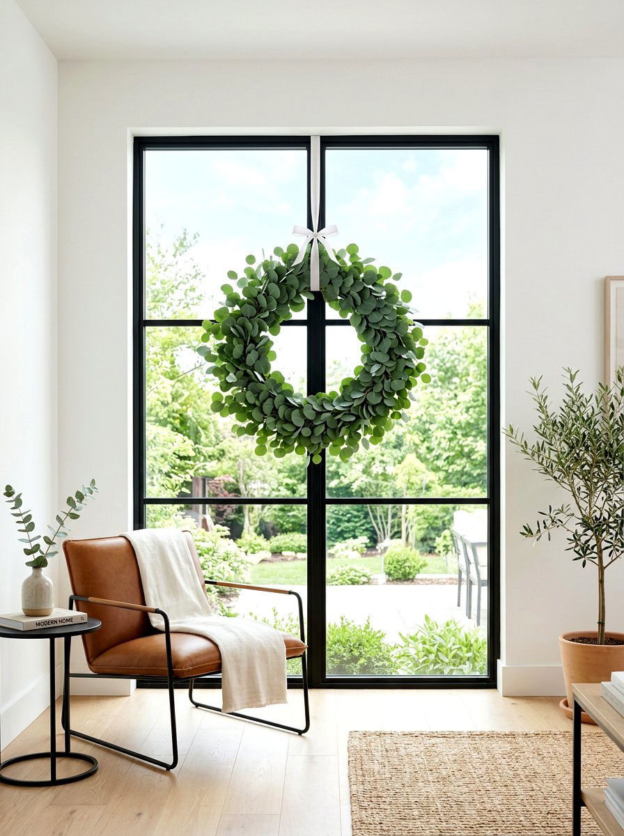 Eucalyptus Wreath Window - 25 Spring Window Frame Decor Ideas