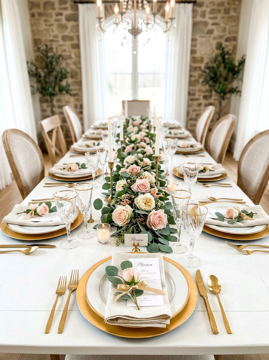 Eucalyptus and rose table - 25 Spring Place Setting Ideas