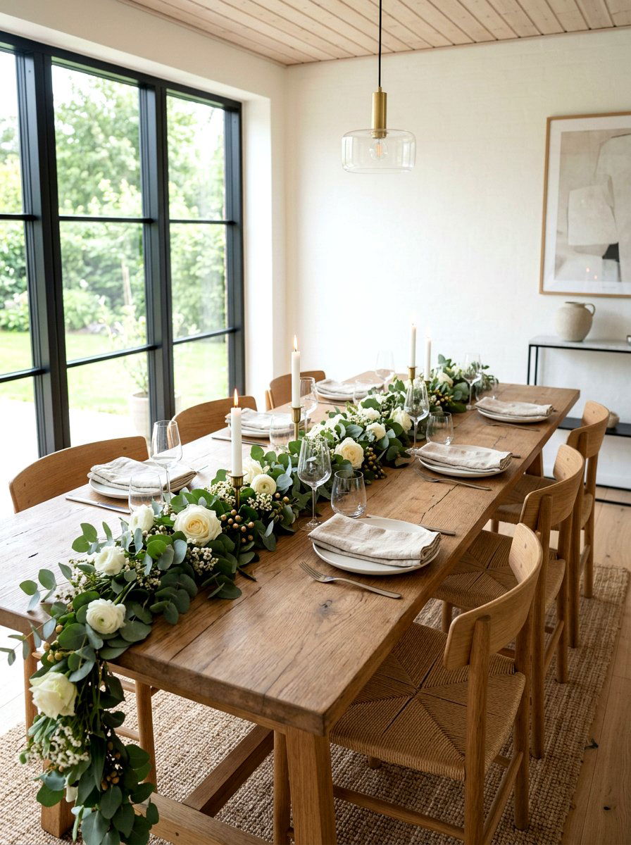 Eucalyptus and white rose garland - 25 Spring Flower Garland Ideas