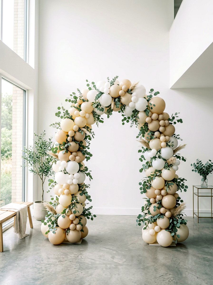 Eucalyptus balloon arch - 25 Spring Balloon Arch Ideas